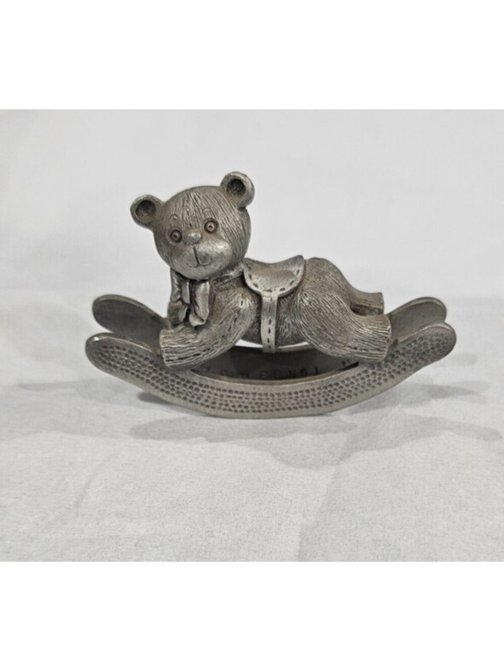 Vintage 1983 Spoontiques Rocking Teddy Bear Pewter Silver Figurine Size 1.5X2.5